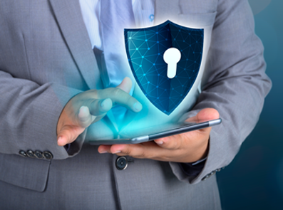 Ein Schild mit Schlüsselloch symbolisiert den Passwortschutz eines Tabletts