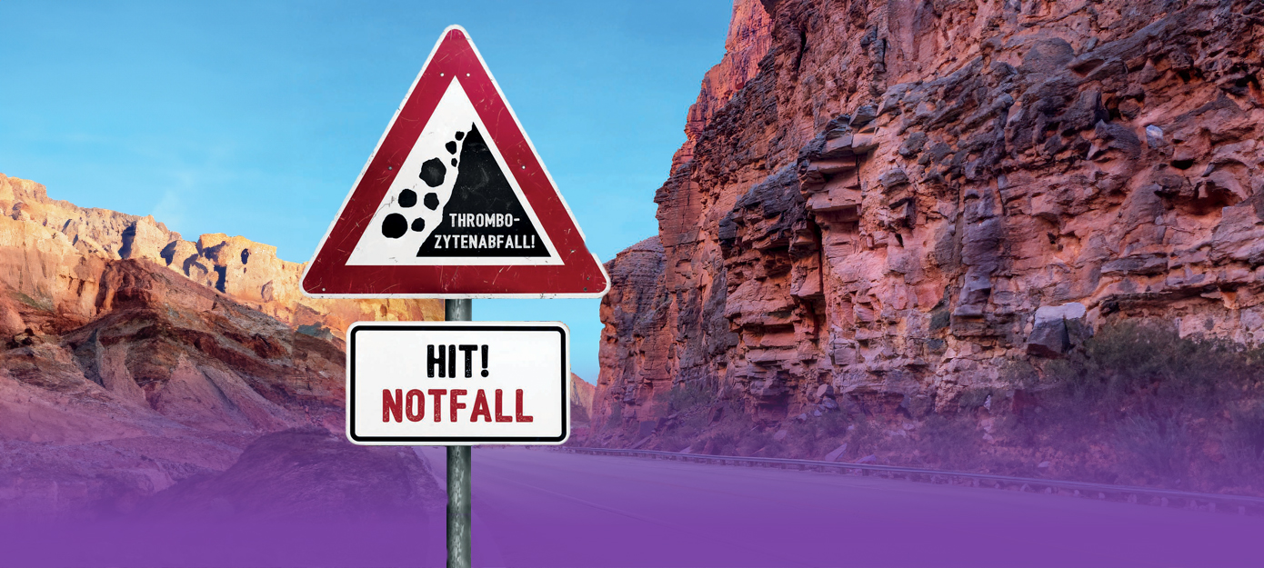 Straßenschild in einer Schlucht mit der Aufschrift „HIT! Notfall“