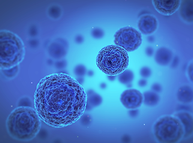Grippeviren Detailansicht auf blauem Hintergrund