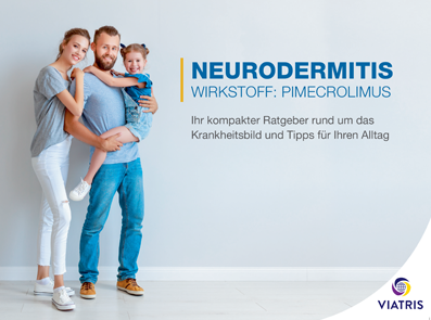 Broschüre zu Pimecrolimus mit einer Familie auf der Titelseite